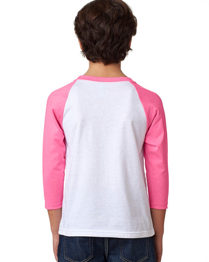 Youth CVC 3/4-Sleeve Raglan - Hot Pink / White