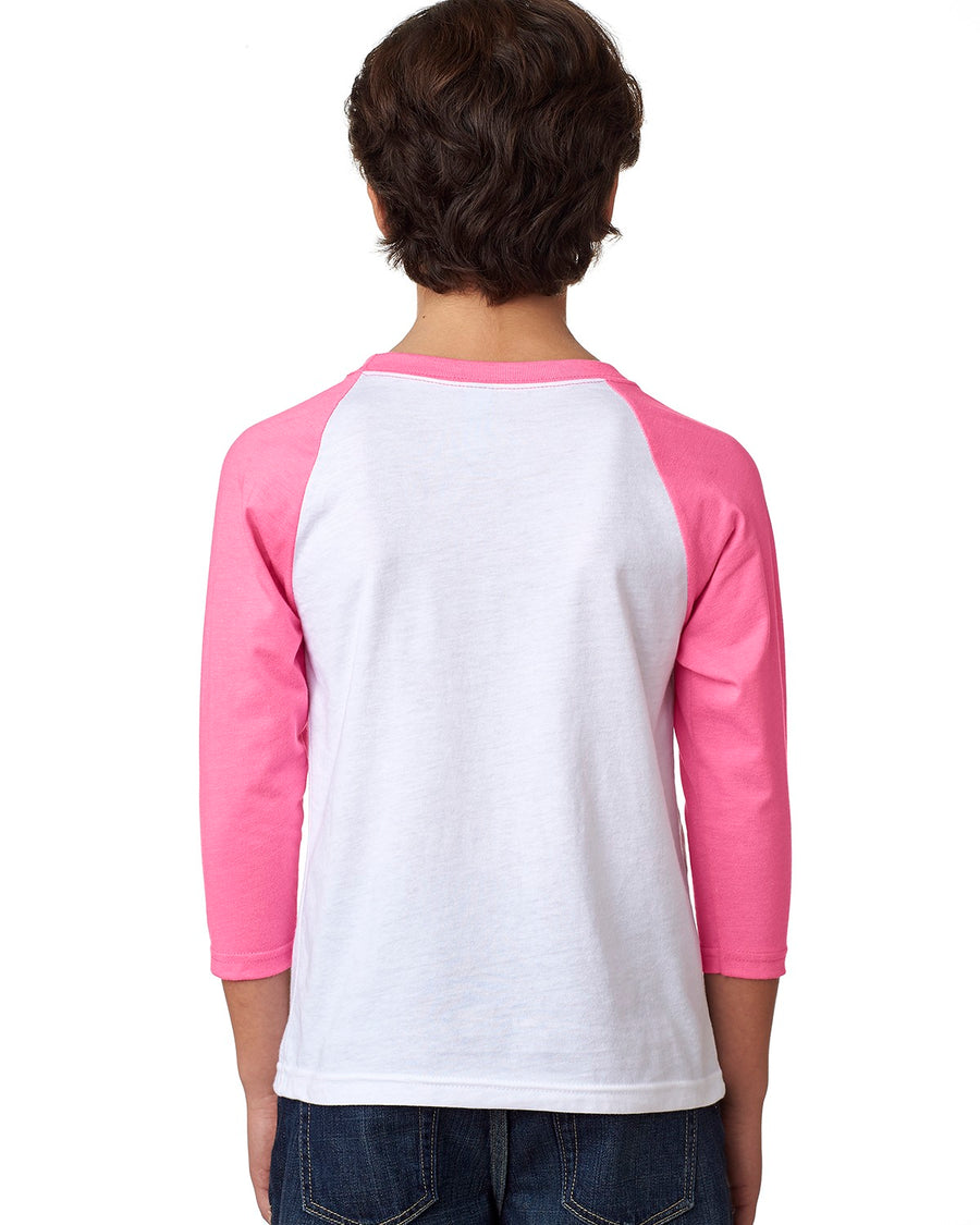 Youth CVC 3/4-Sleeve Raglan - Hot Pink / White