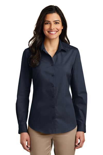Women's Long Sleeve Carefree Poplin Shirt - River Blue Navy