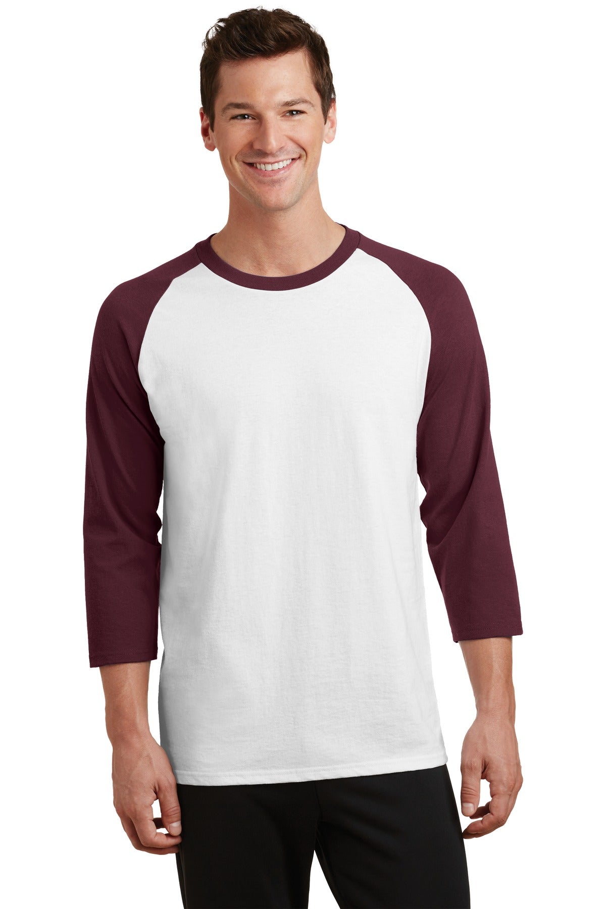 Unisex Core Blend 3/4-Sleeve Raglan Tee - White / Athletic Maroon
