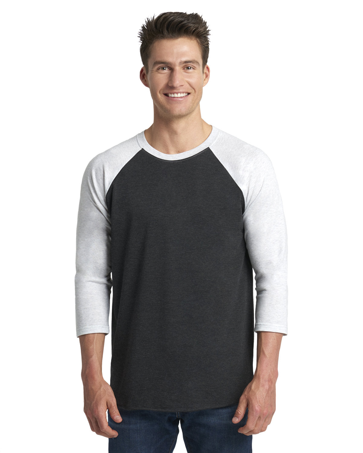 Unisex Triblend 3/4-Sleeve Raglan - Heather White / Vintage Black
