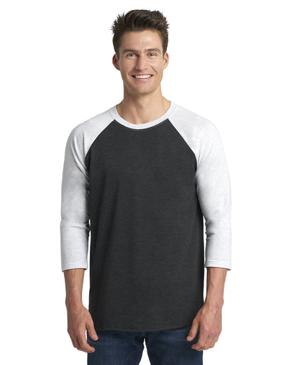 Unisex Triblend 3/4-Sleeve Raglan - Heather White / Vintage Black