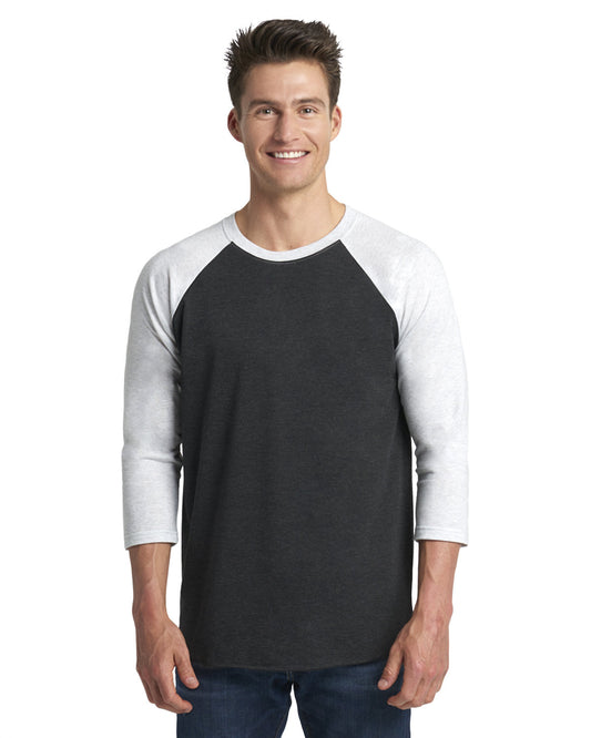 Unisex Triblend 3/4-Sleeve Raglan - Heather White / Vintage Black