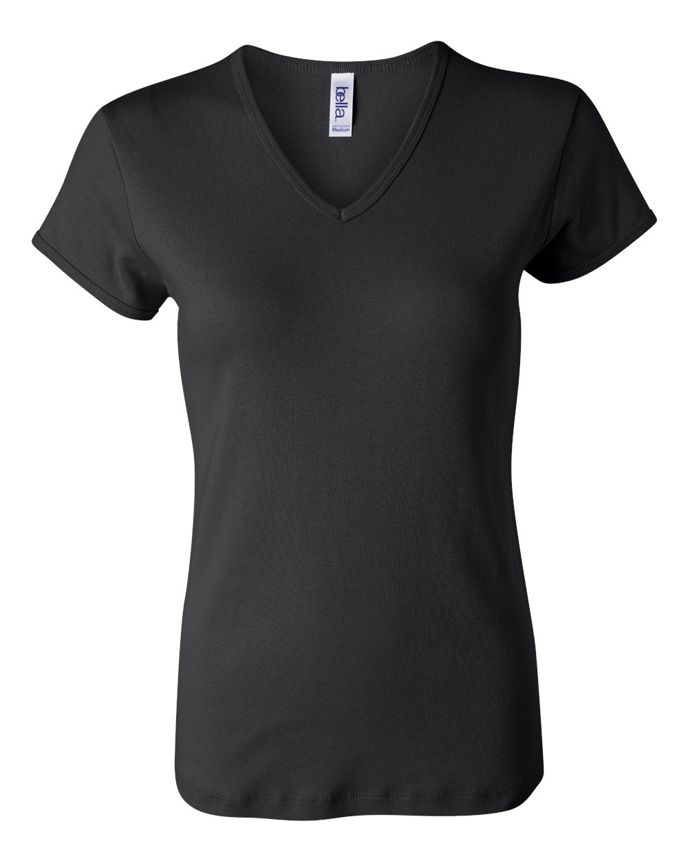 Women's Baby Rib Short Sleeve V-Neck Tee - Black