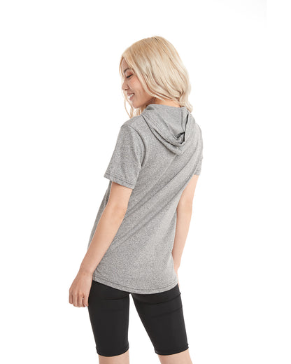 Unisex Mock Twist Short Sleeve Hoody T-Shirt - Heather Gray