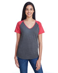 Women's Tri-Blend Raglan T-Shirt - Heather Dark Gray / Heather Red