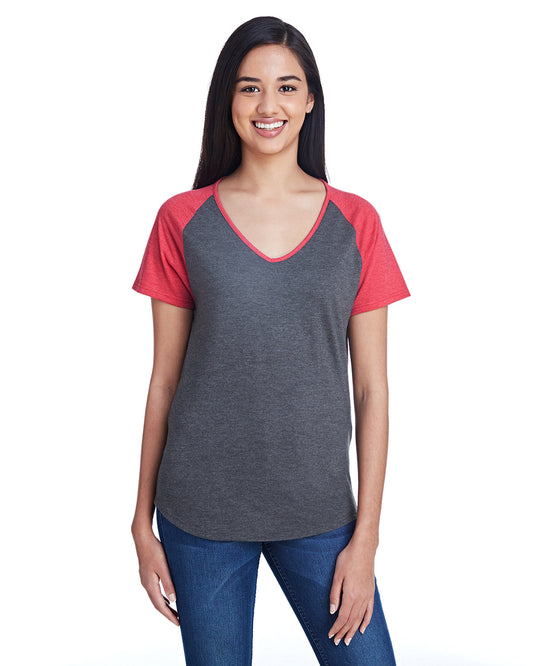 Women's Tri-Blend Raglan T-Shirt - Heather Dark Gray / Heather Red