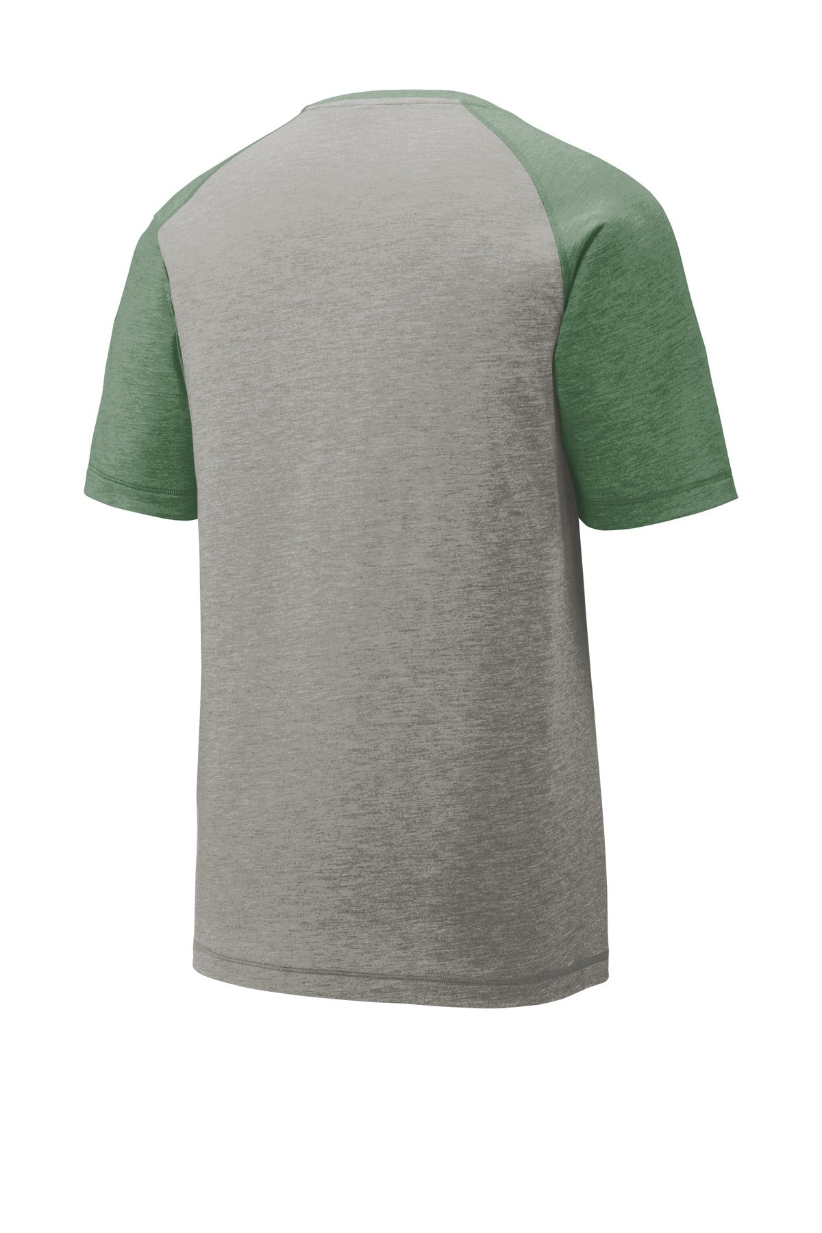 Unisex PosiCharge Tri-Blend Wicking Raglan Tee - Forest Green Heather / Light Gray Heather
