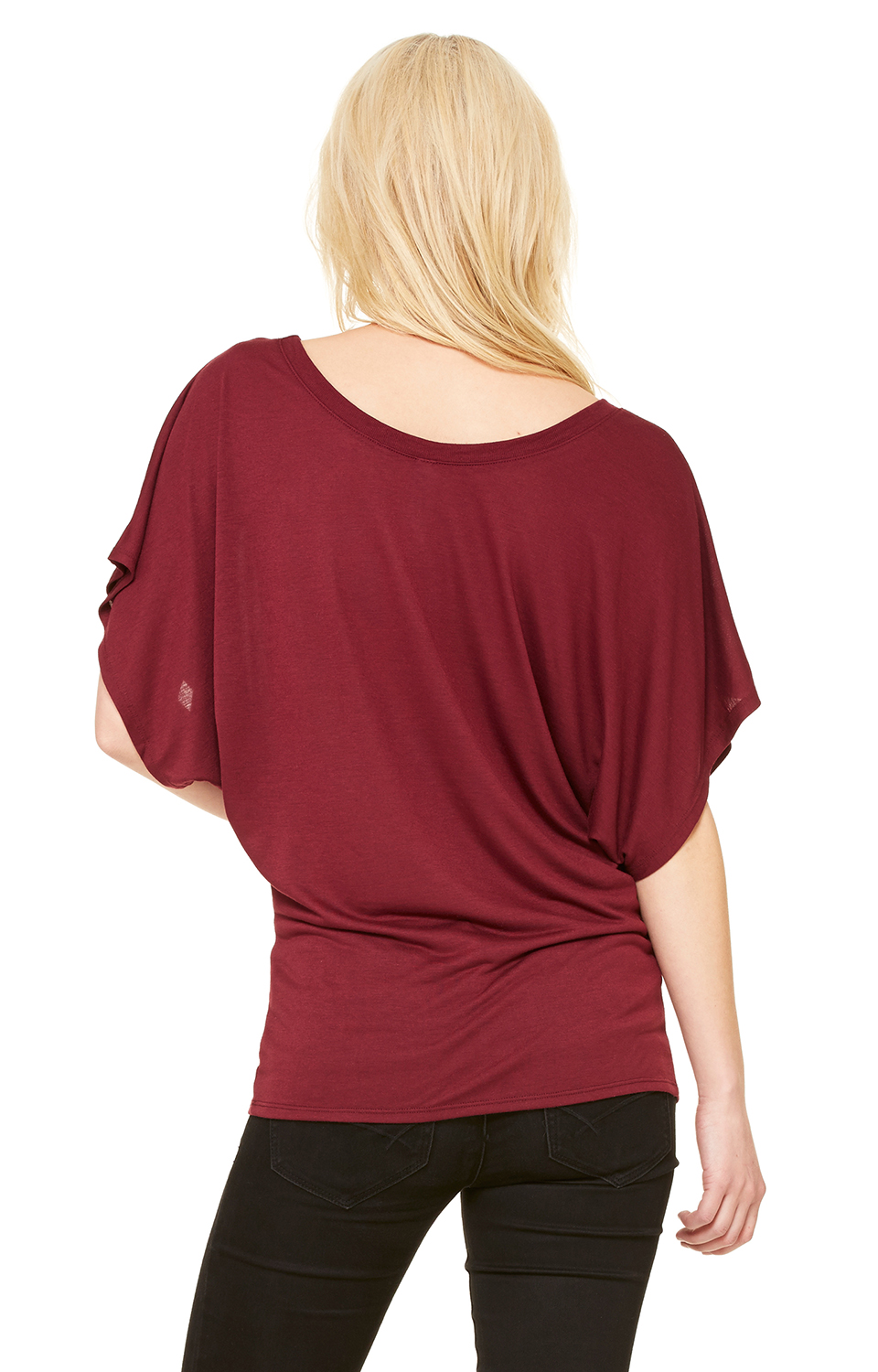 Women's Flowy Draped Sleeve Dolman T-Shirt - Maroon