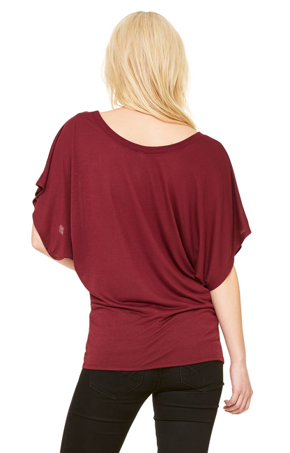 Women's Flowy Draped Sleeve Dolman T-Shirt - Maroon