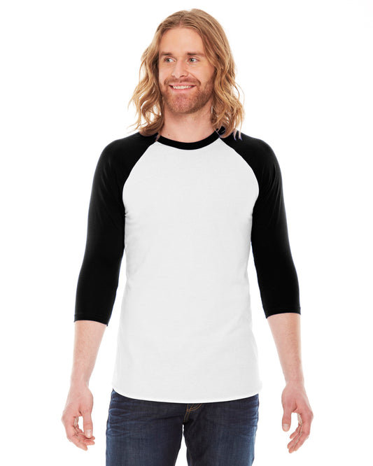 Unisex Poly-Cotton 3/4-Sleeve Raglan T-Shirt - White / Black