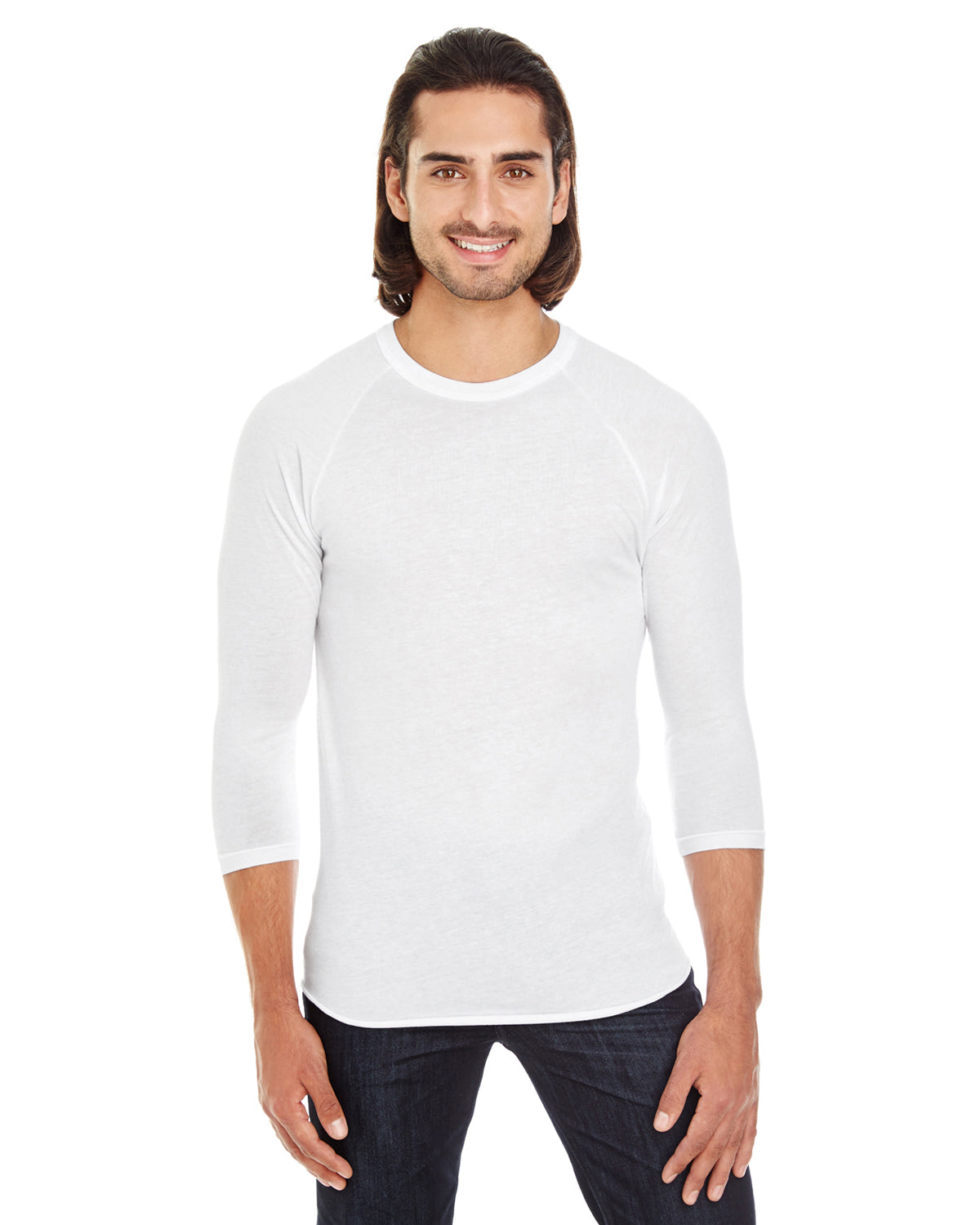 Unisex Poly-Cotton 3/4-Sleeve Raglan T-Shirt - White