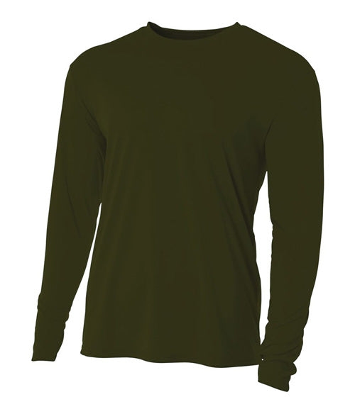 Youth Long Sleeve Cooling Performance Crew Shirt - Military Green