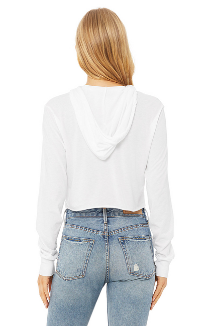 Women's Cropped Long Sleeve Hooded T-Shirt - Solid White Triblend