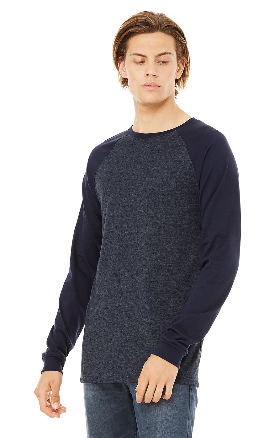 Men's Jersey Long-Sleeve Baseball T-Shirt - Heather Navy / Midnight