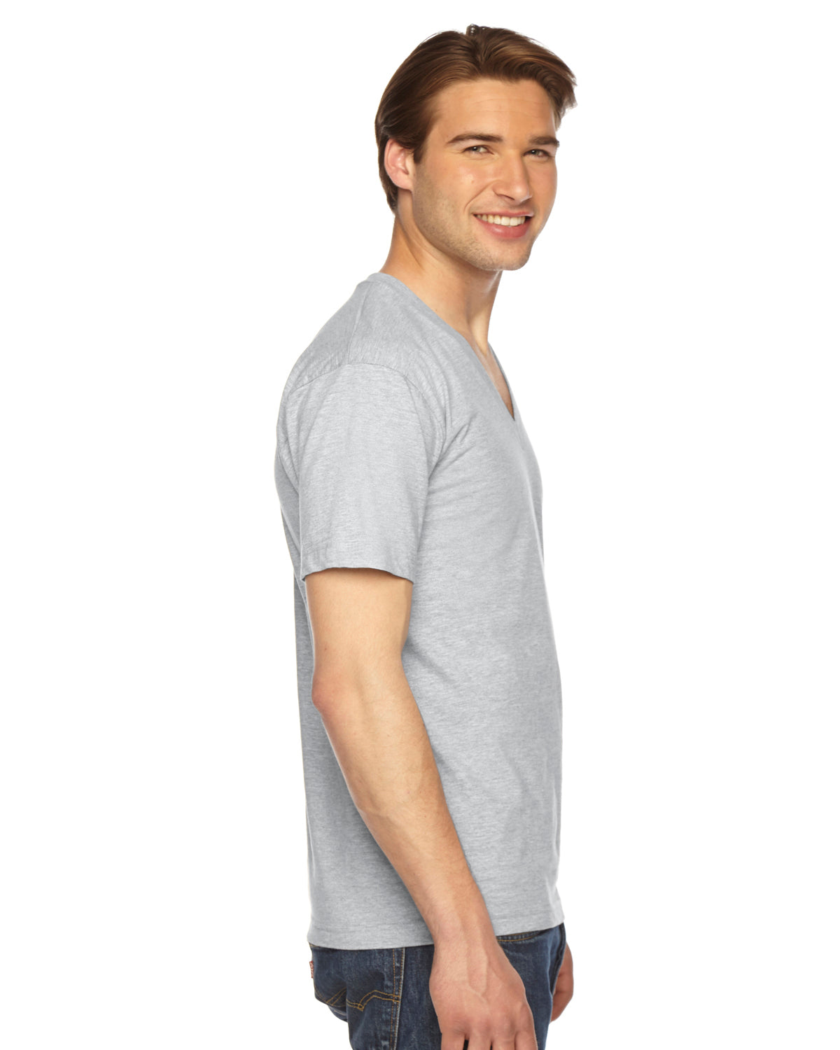 Unisex Fine Jersey Short-Sleeve V-Neck T-Shirt - Heather Gray