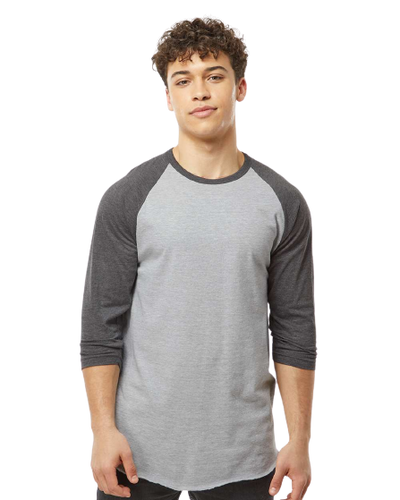 Unisex Fine Jersey Raglan Tee - Heather Gray / Heather Charcoal