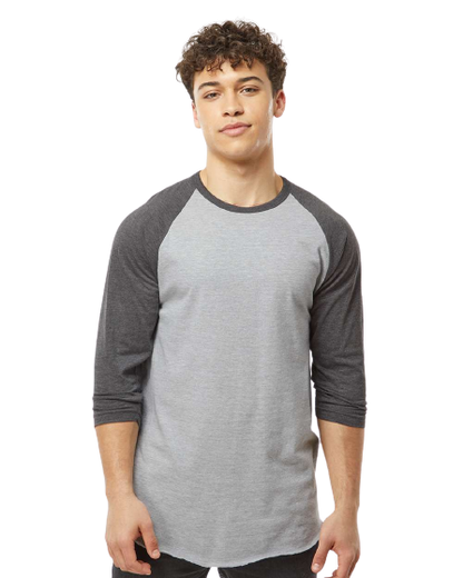 Unisex Fine Jersey Raglan Tee - Heather Gray / Heather Charcoal