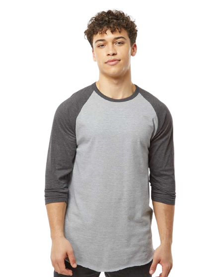 Unisex Fine Jersey Raglan Tee - Heather Gray / Heather Charcoal