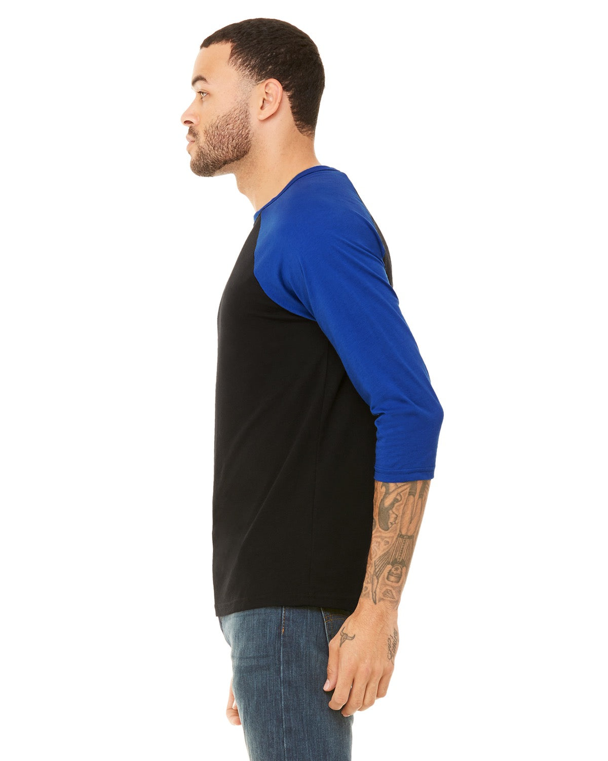 Unisex 3/4-Sleeve Baseball T-Shirt - Black / True Royal