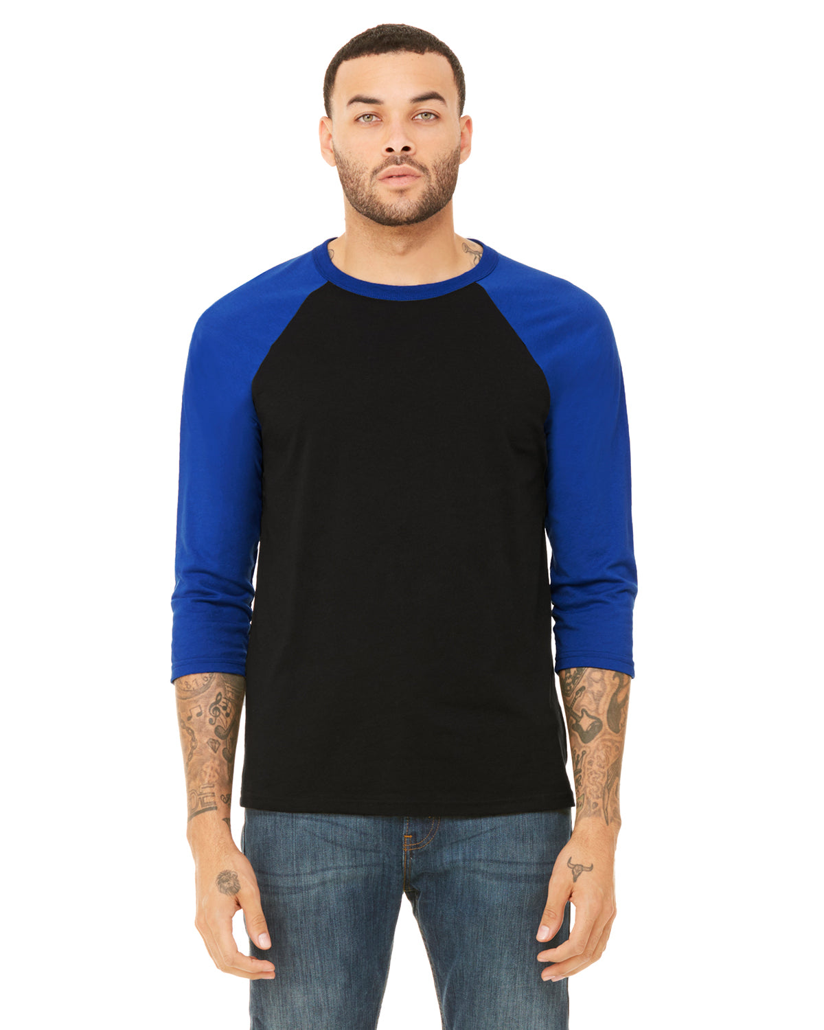 Unisex 3/4-Sleeve Baseball T-Shirt - Black / True Royal