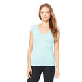 Women's Sheer Mini Rib Cap-Sleeve Deep V-Neck T-Shirt - Seafoam Blue