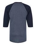 Unisex Fine Jersey Raglan Tee - Heather Denim / Navy