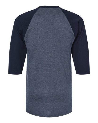 Unisex Fine Jersey Raglan Tee - Heather Denim / Navy