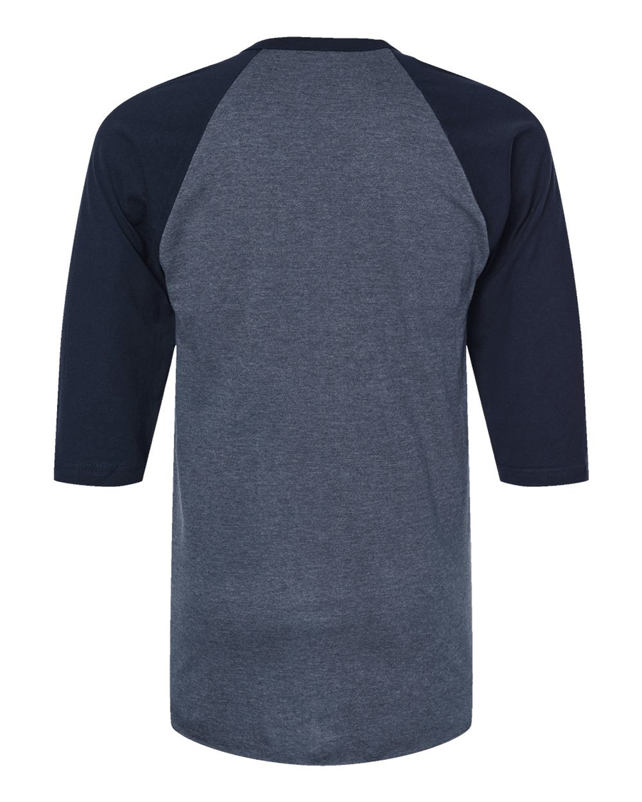 Unisex Fine Jersey Raglan Tee - Heather Denim / Navy