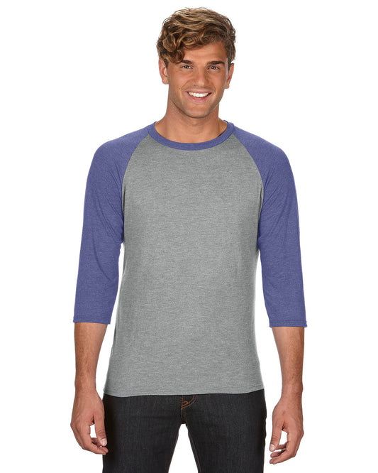 Unisex Triblend 3/4-Sleeve Raglan T-Shirt - Heather Gray / Heather Blue