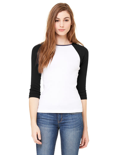 Women's Baby Rib 3/4-Sleeve Contrast Raglan T-Shirt - White / Black