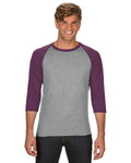 Unisex Triblend 3/4-Sleeve Raglan T-Shirt - Heather Gray / Heather Aubergine