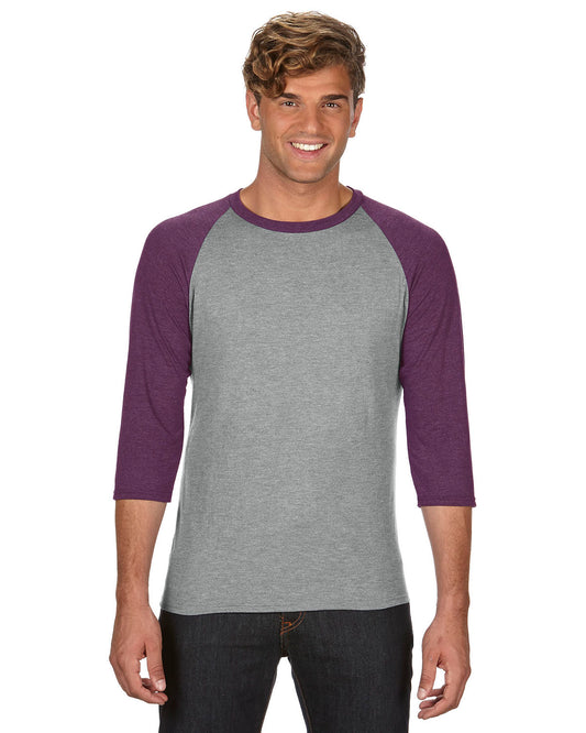 Unisex Triblend 3/4-Sleeve Raglan T-Shirt - Heather Gray / Heather Aubergine