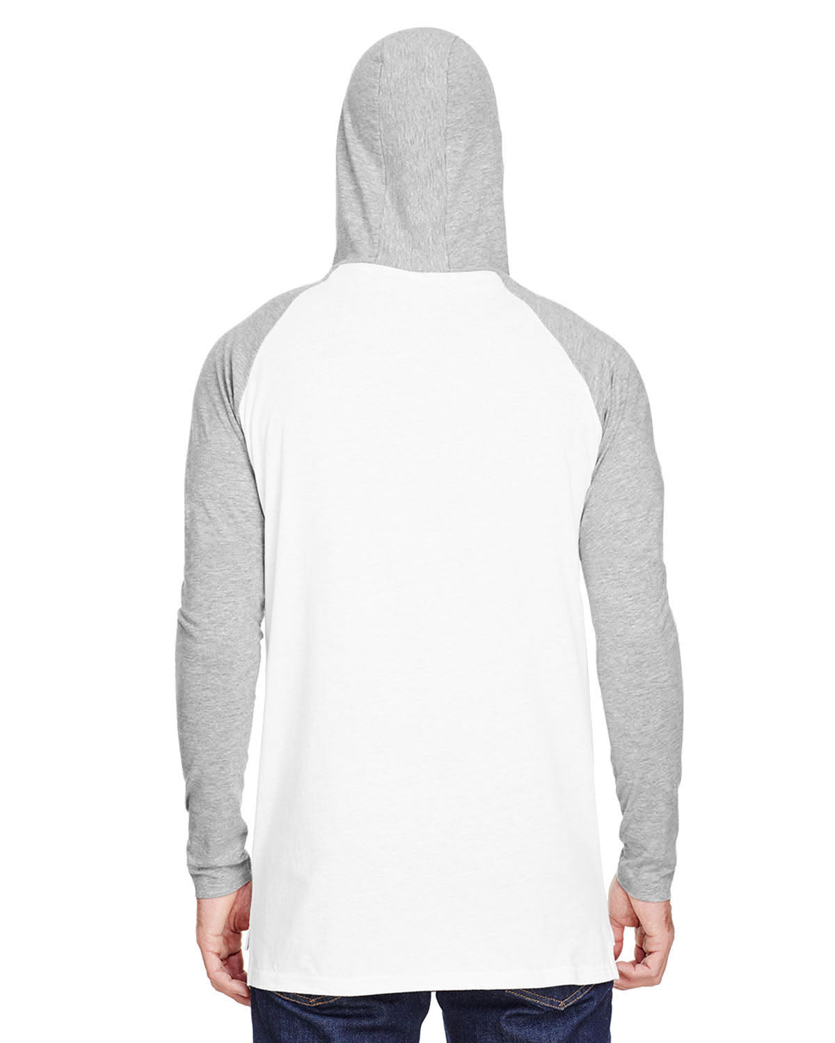Men's Hooded Raglan Long Sleeve Fine Jersey T-Shirt - B White / Vintage Heather / White