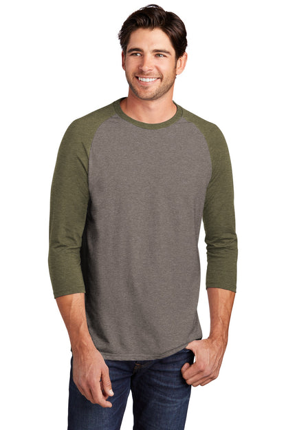 Unisex Perfect Tri 3/4-Sleeve Raglan - Military Green Fr / Gray French
