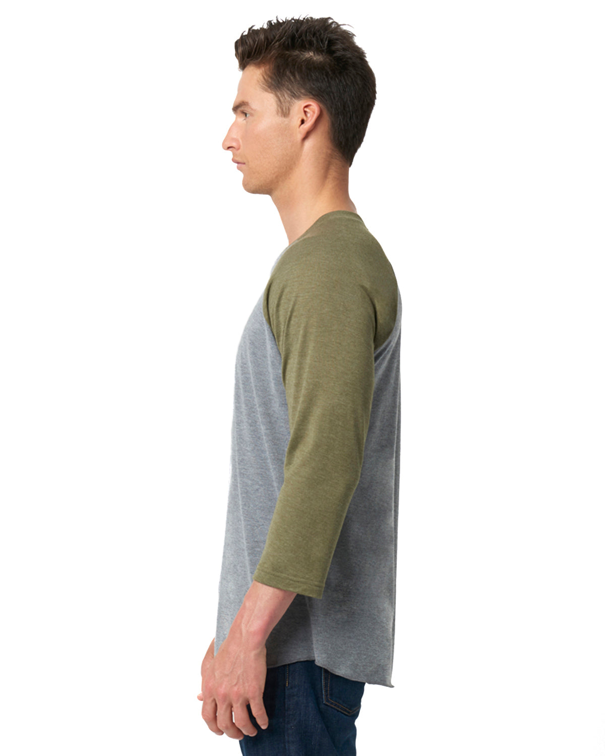 Unisex Triblend 3/4-Sleeve Raglan - Military Green / Prm Heather