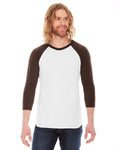 Unisex Poly-Cotton 3/4-Sleeve Raglan T-Shirt - White / Brown