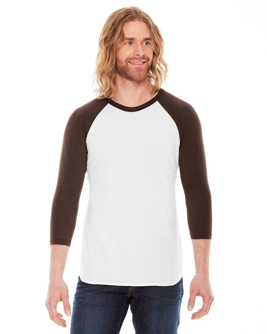 Unisex Poly-Cotton 3/4-Sleeve Raglan T-Shirt - White / Brown