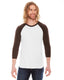 American Apparel BB453W - Unisex Poly-Cotton 3/4-Sleeve Raglan T-Shirt - White / Brown