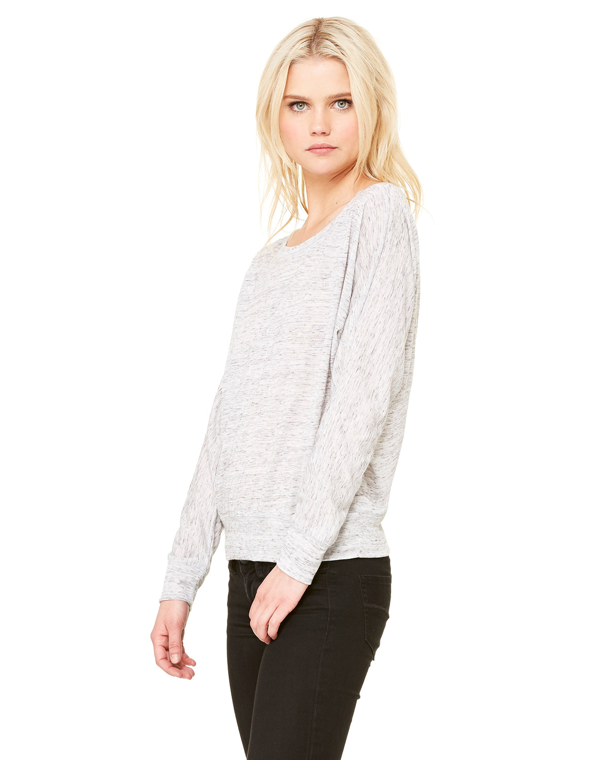 Women's Flowy Long-Sleeve Off Shoulder T-Shirt - White Marble
