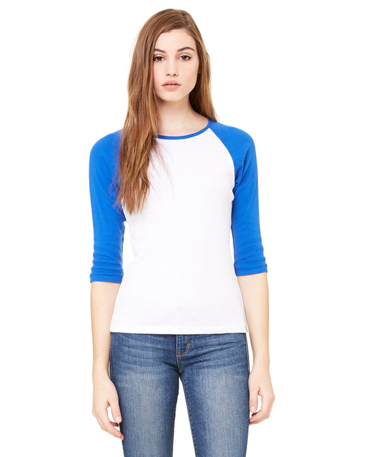 Women's Baby Rib 3/4-Sleeve Contrast Raglan T-Shirt - White / True Royal