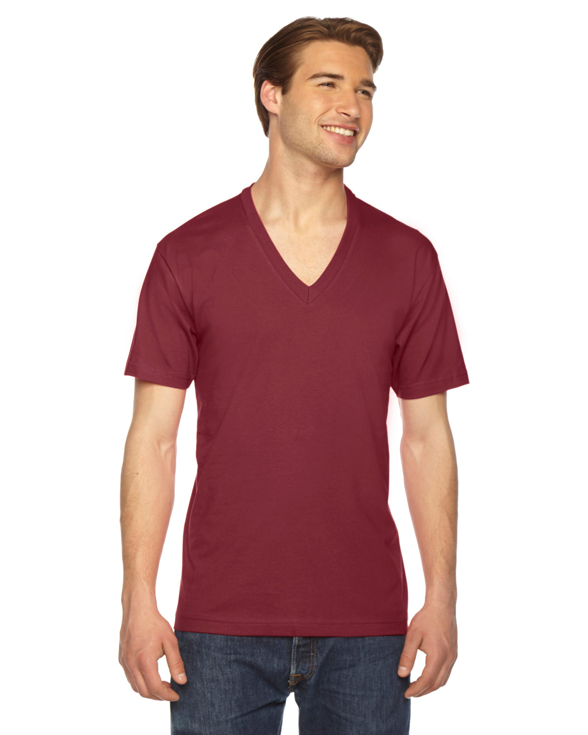 Unisex Fine Jersey Short-Sleeve V-Neck T-Shirt - Cranberry