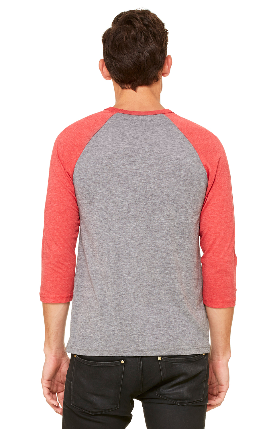 Unisex 3/4-Sleeve Baseball T-Shirt - Gray / Light Red Triblend