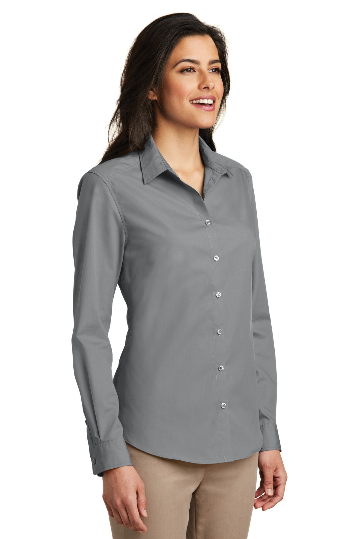 Women's Long Sleeve Carefree Poplin Shirt - Gusty Gray