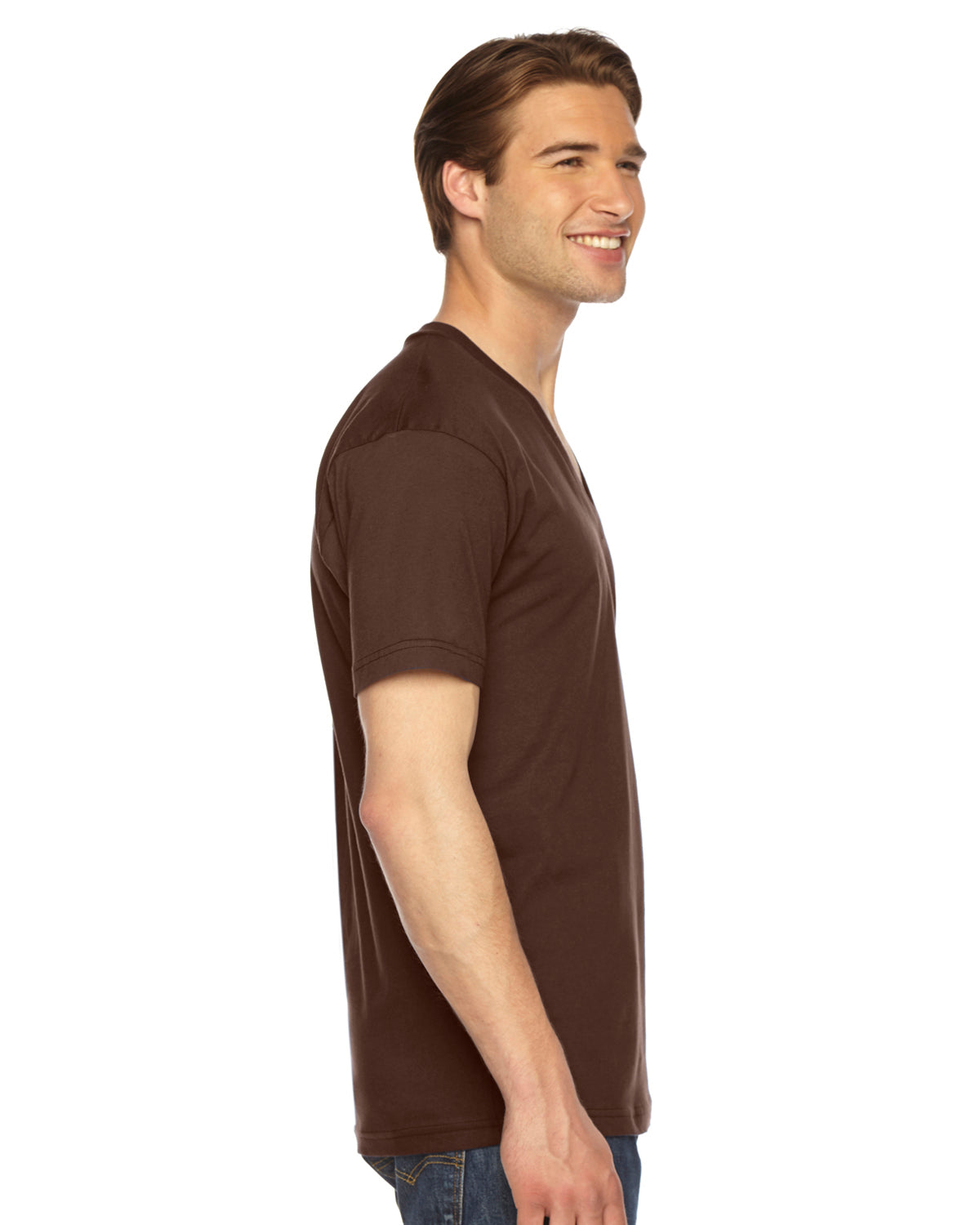 Unisex Fine Jersey Short-Sleeve V-Neck T-Shirt - Brown