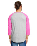 Unisex Raglan T-Shirt - Oxford Gray Heather / Pink