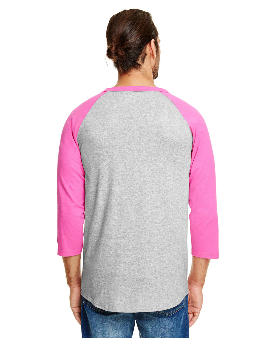 Unisex Raglan T-Shirt - Oxford Gray Heather / Pink
