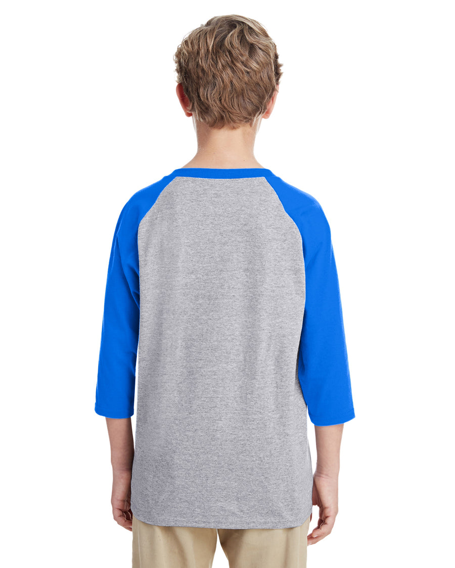 Youth Heavy Cotton��� 3/4-Raglan Sleeve T-Shirt - Sport Gray / Royal
