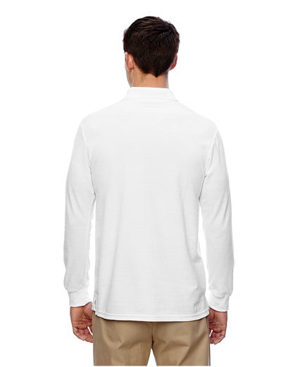 Unisex Double Piqué Long-Sleeve Polo - White