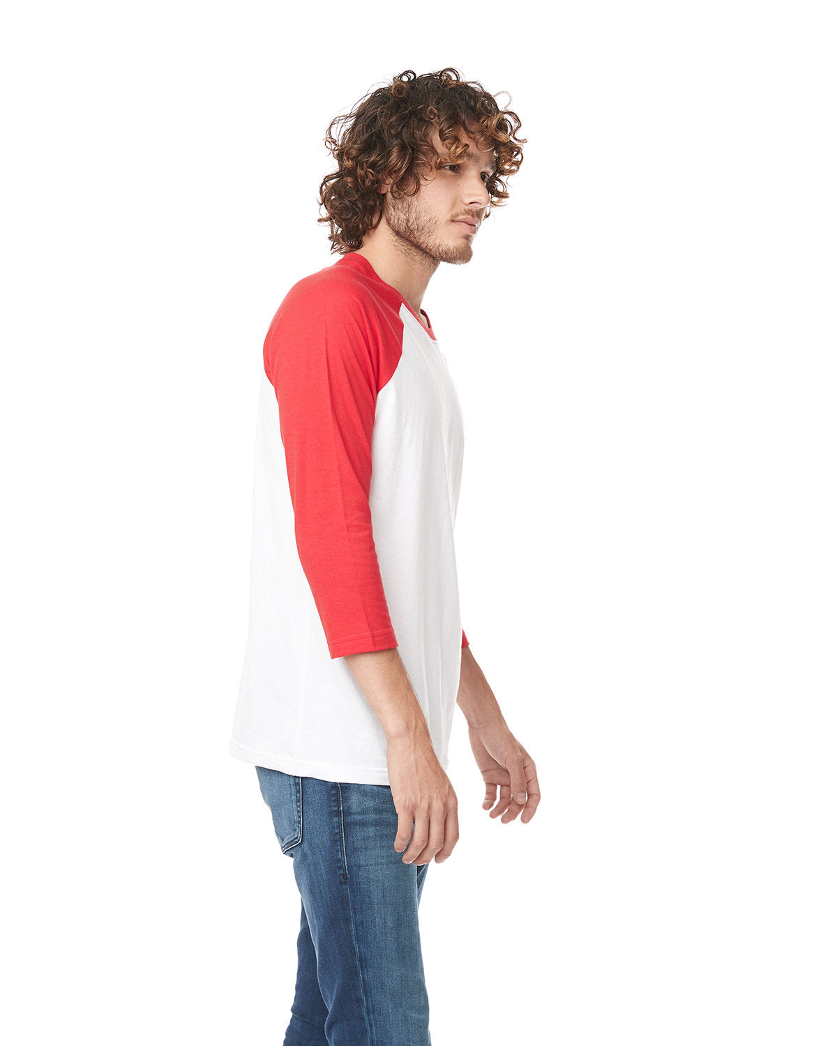 Unisex CVC 3/4 Sleeve Raglan Baseball T-Shirt - Red / White